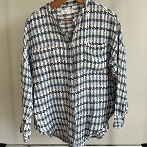 Lou & Grey for Loft Houndstooth OversizedTie Front Long Sleeve Shirt Size S